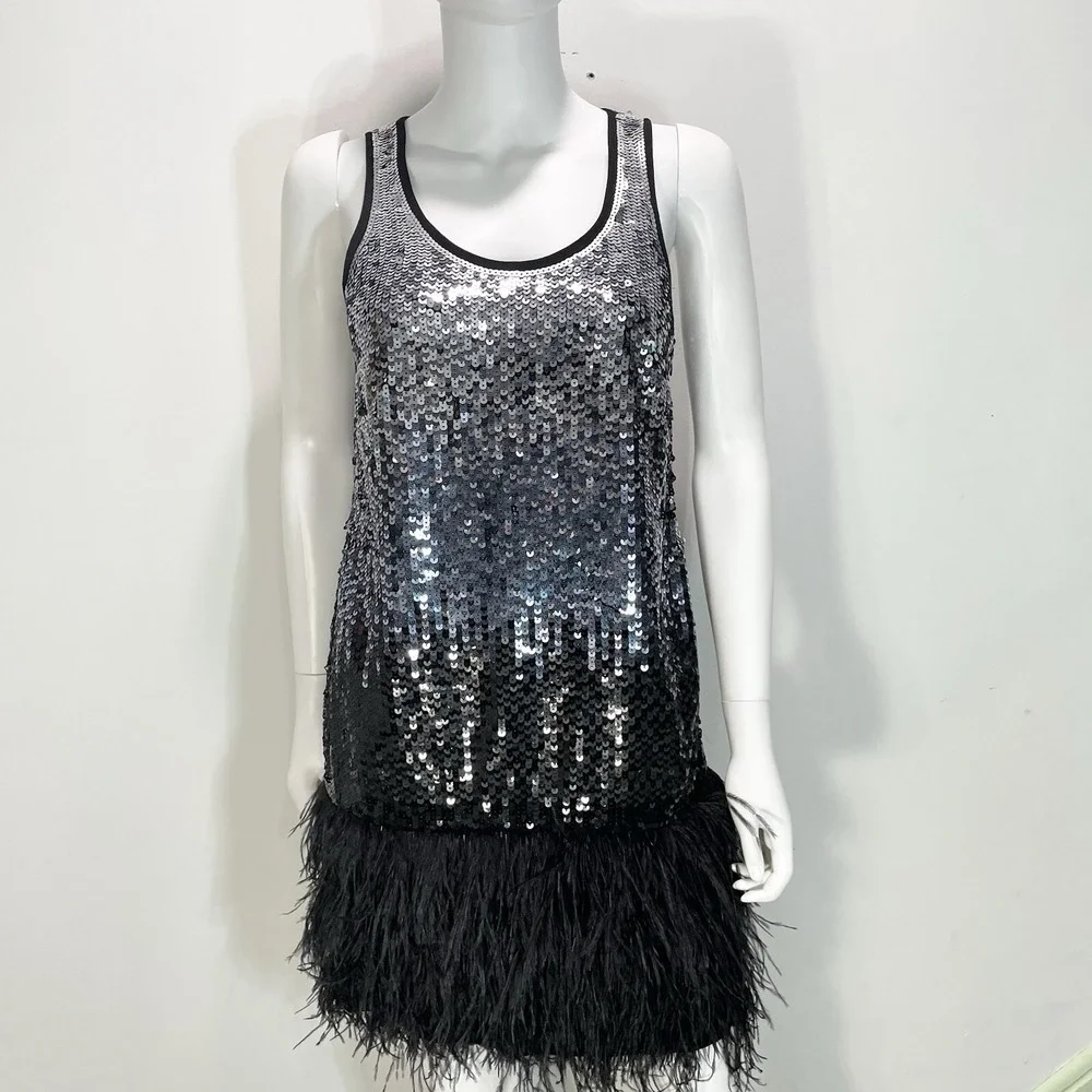 michael michael kors womens ombre Metalic sequence and feather dress size XS